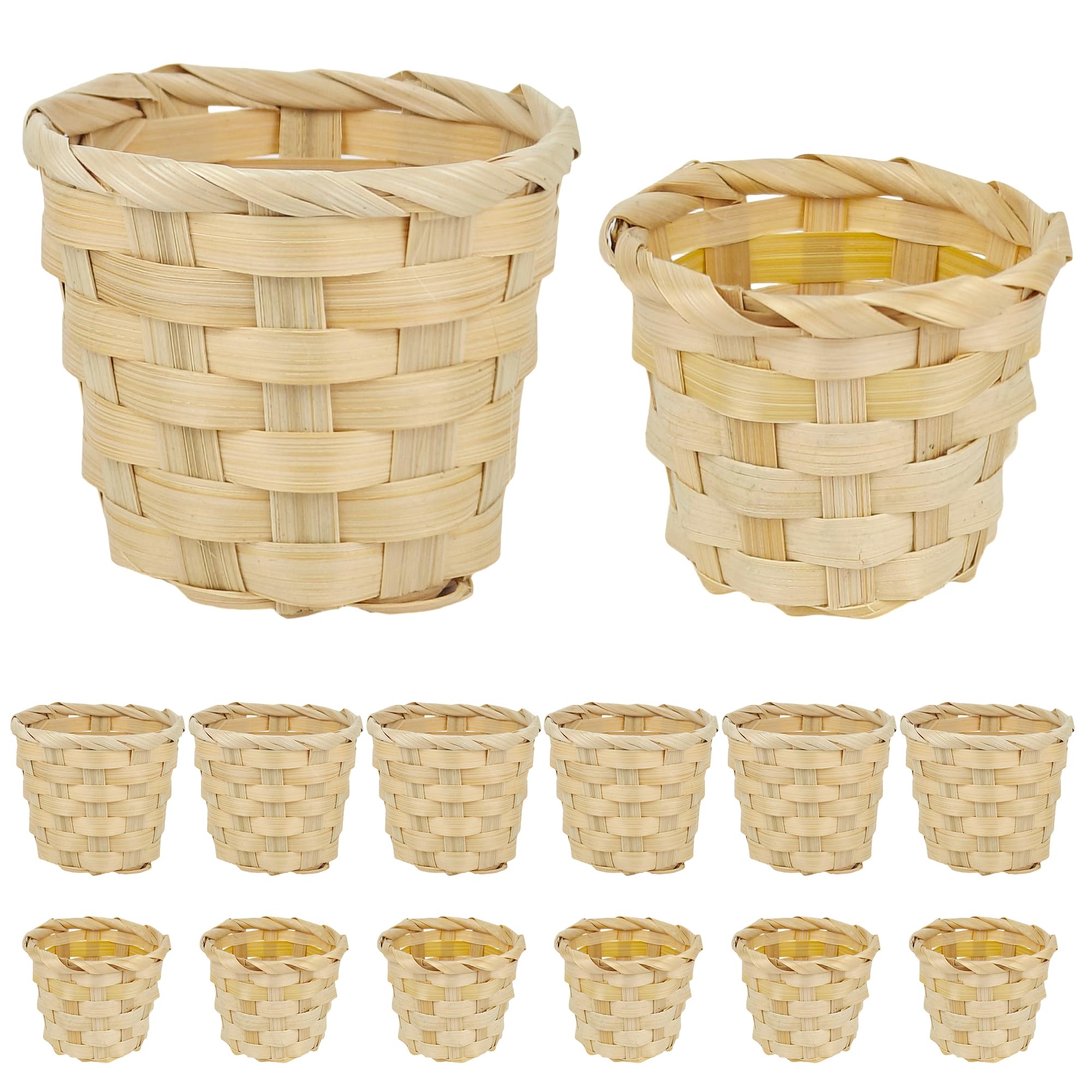 Axincardarm 12 pcs Mini Wood Woven Baskets Round Mini Bamboo Storage Baskets, Small Wood Woven Basket for Crafts Party Favors