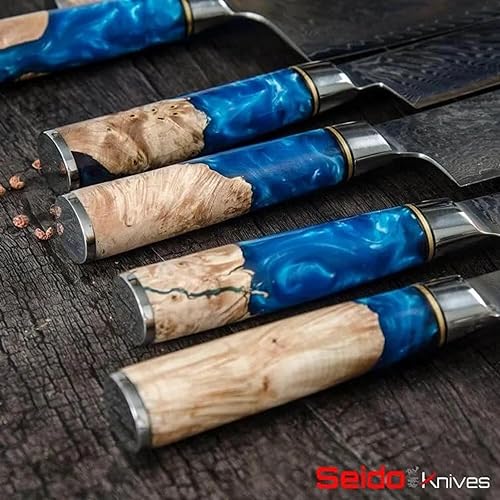 Miniatura 5 de Seido Knives Juego de 7 cuchillos ejecutivos de acero Damasco con núcleo de acero japonés VG-10 Super Steel  Juego de cuchillos de cocina para el