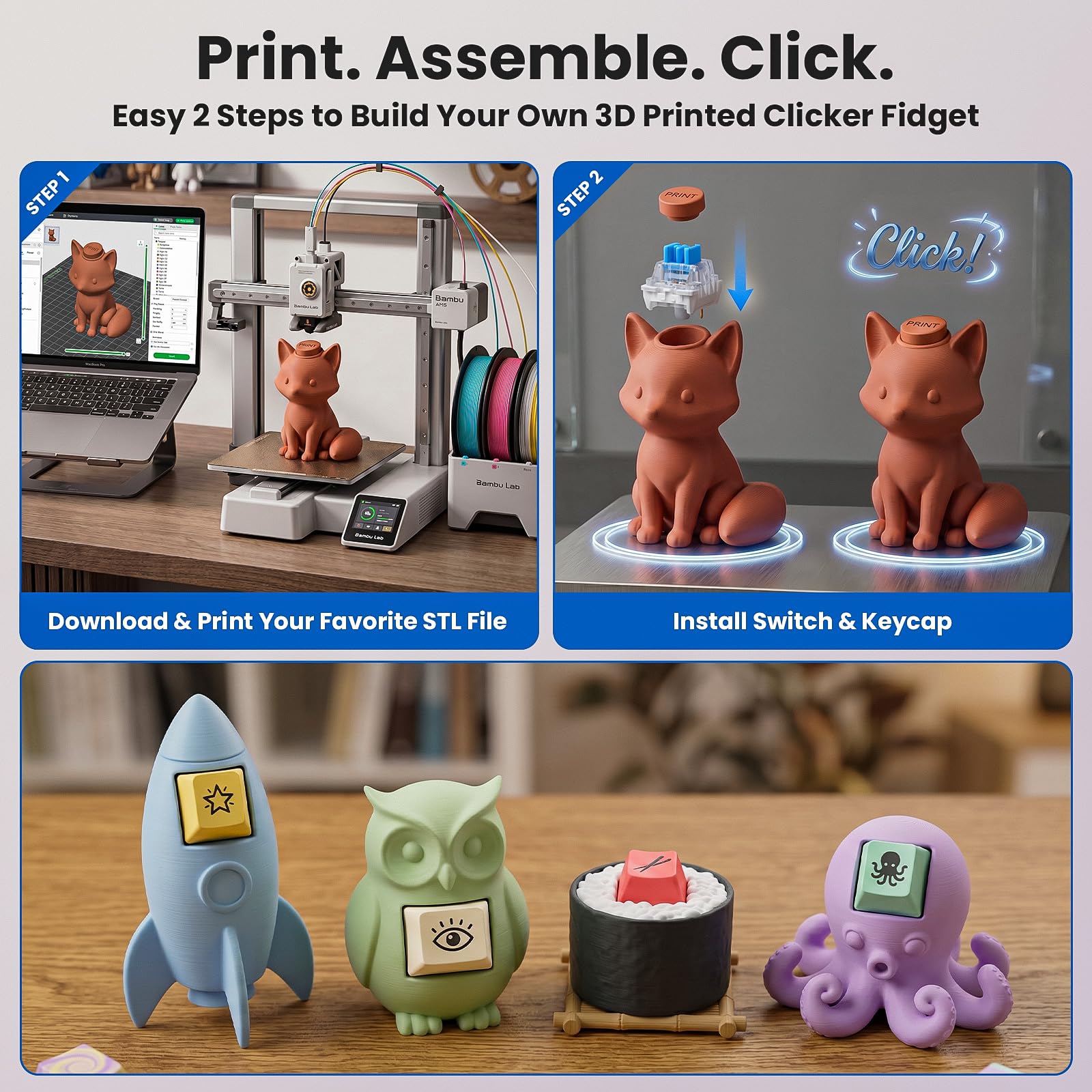 3D Printer Clickers - Tactile Keyboard Switches -8
