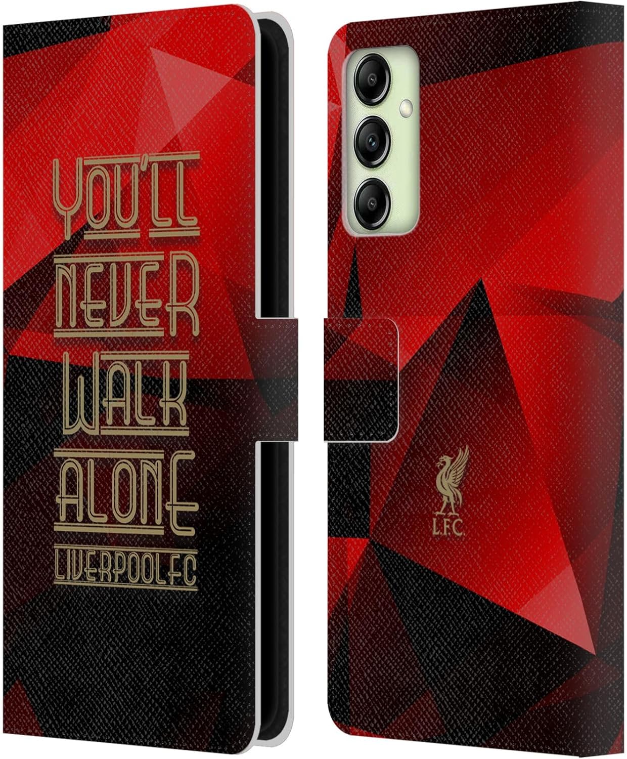 Head Case Designs Officially Licensed Liverpool Football Club Red Geo YNWA Liver Bird YNWA Leather Wallet Case Compatible with Samsung Galaxy A14 5G