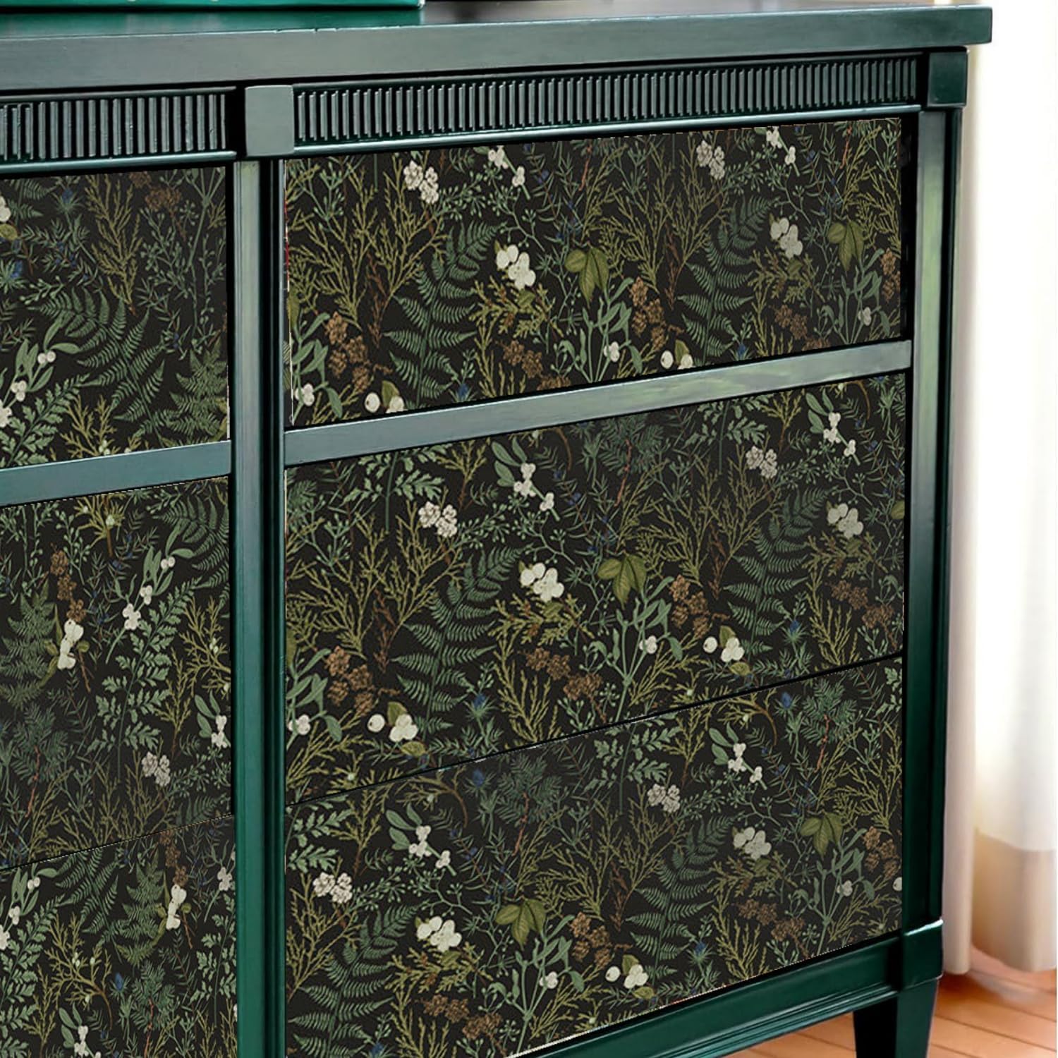 Drawer Liner for Kitchen Cabinets,Vinyl Film Decorative Shelf Liner for Bedroom Dresser Sticker (Dark Green, 17.3 inch x 118 inch)