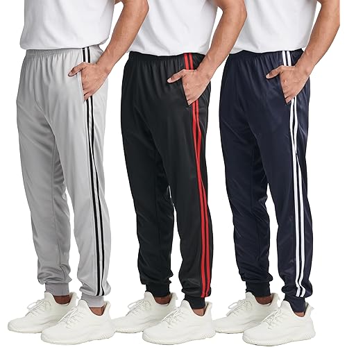 Real Essentials 3 Pack: Men's Tricot Active Athletic Casual Jogger Fleece Lined Sweatpants Pockets (Available in Big & Tall)