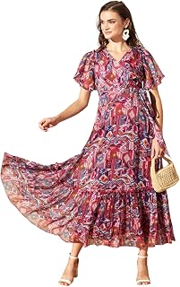 Miss Chase Women’s Floral V-Neck FlaSleeve Wrap Chiffon Maxi Dress Price In India