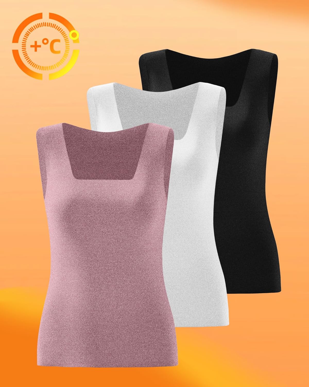 3 Pack Women's Thermal Tank Tops, Fleece Lined Square Neck Underwear Tops Sleeveless Warm Camisole Base Layer Vest(Black, White, Light Pink,Medium) - Image 2
