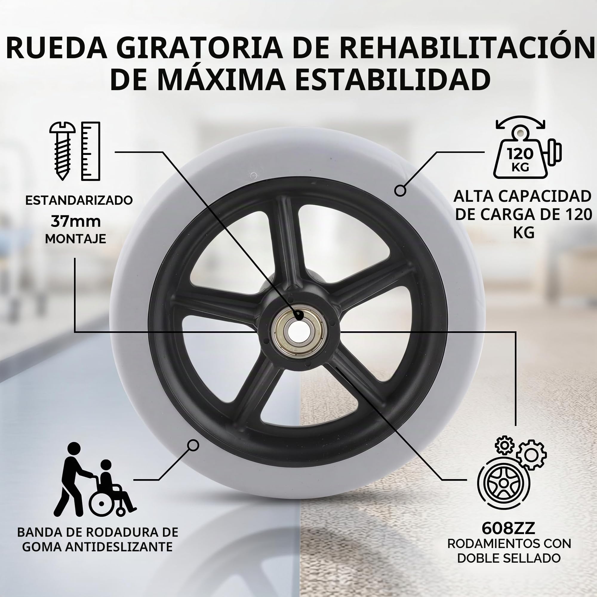 Ruedas delanteras para sillas de ruedas, rueda delantera de 6 pulgadas, ruedas de goma antideslizantes para discapacitados, reemplazo de ruedas para sillas de ruedas, andador, andadores