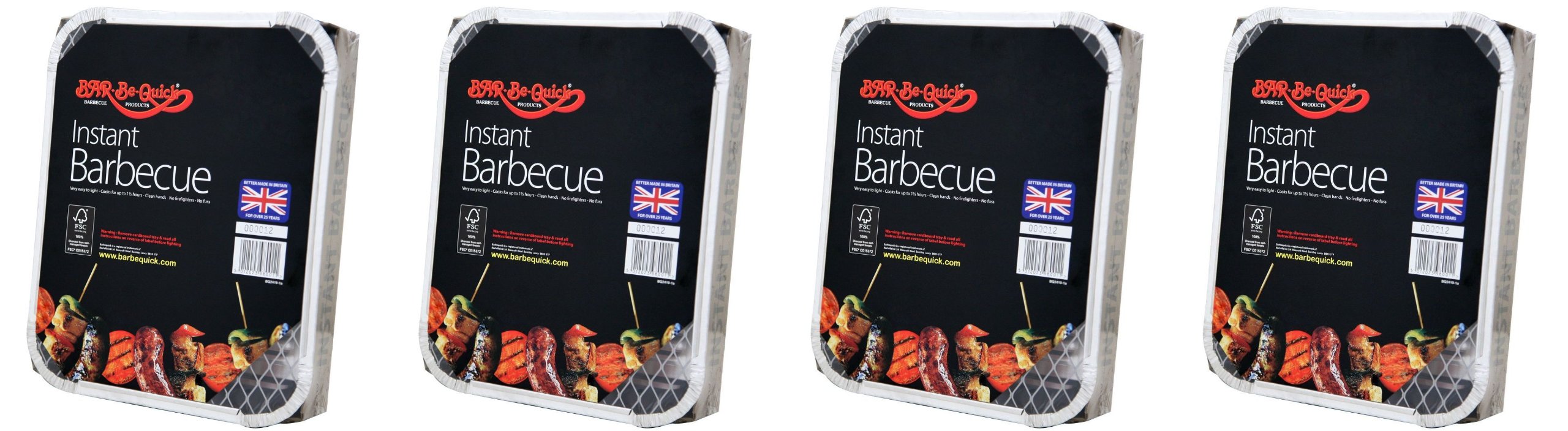 4 X Bar-Be-Quick Instant Barbecue packs- Each pack feeds 4 people-World's best brand leading disposable BBQ