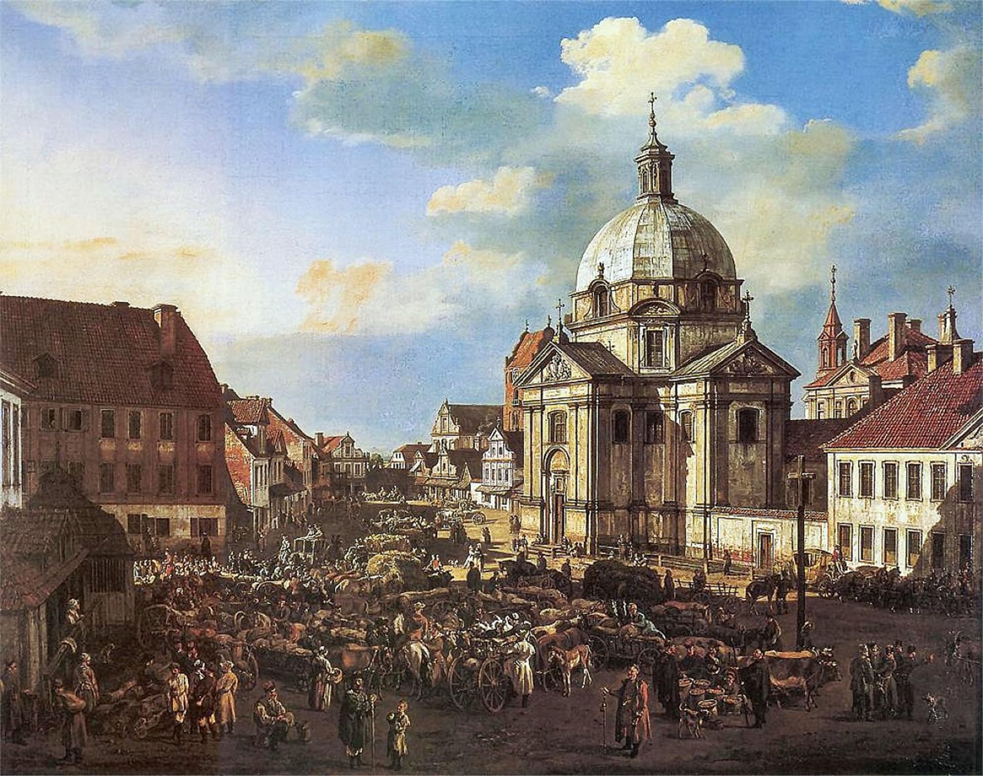 ARTXLXXBN Famous Prints Artwork Pictures Poster Painting Art the New Town Market Square with St Kazimierz Church by Bernardo Bellotto Artwork Landscape Pictures for Home Decor 60x90cm