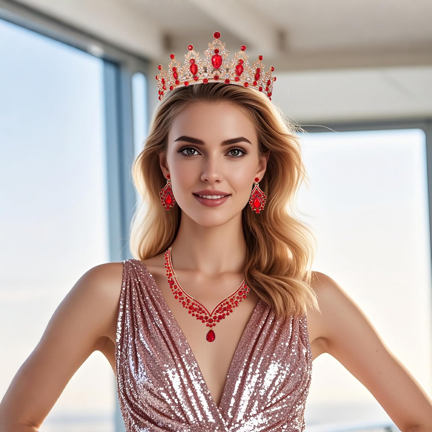 Tiaras Crown And Jewelry Sets for women,Tiaras Earrings and Necklace for Wedding, Birthday,Rhinestone Crystal Bridal Jewelry Sets for Costume Birthday Party Prom(A1) - Image 7