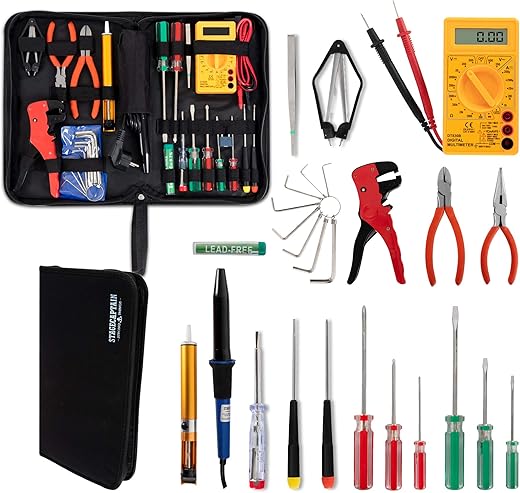 Stagecaptain EWS-15 27-Piece Electric Tool Set Including Soldering Iron and Multimeter for Rehearsal Room, Stage, Home and Workshop Complete in Handy Case