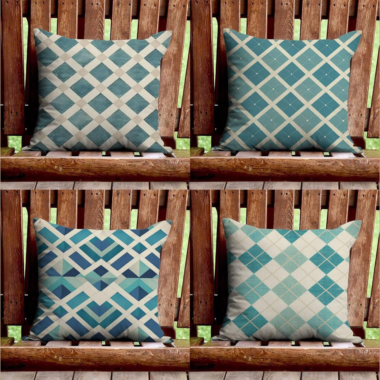 Outdoor Kissen Entenei Kissenbezug 60x60 cm 4er Set Balkon Dekokissen Streifen Outdoor Kissenhülle Wasserdichte Samt Doppelseitiger Gedruckte Sofakissen Garten Balkon Zierpolster OutdoorDeko z-439