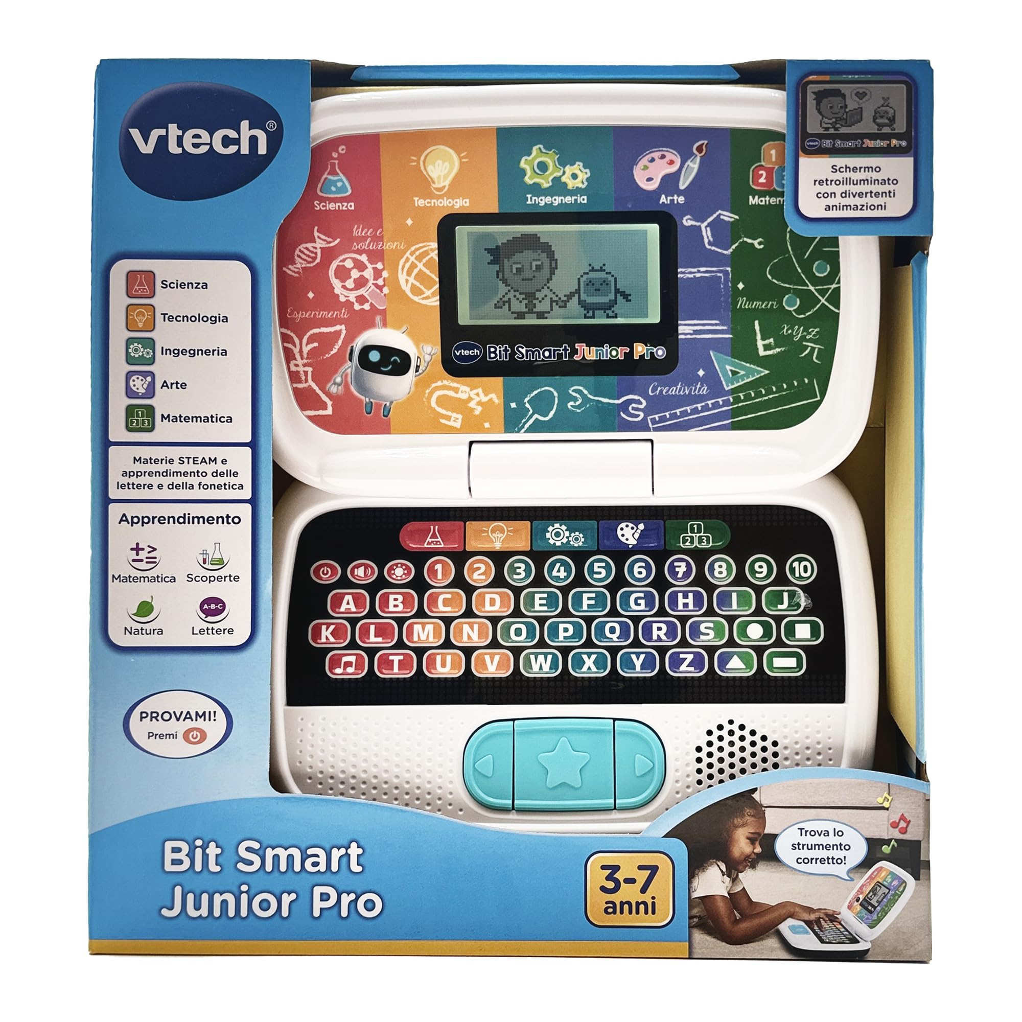 VTech Bit Smart Junior Pro, Computer Educativo S.T.E.A.M., Computer per Bambini con Molte Attività Integrate, Schermo LCD Animato, Volume Regolabile, Spegnimento Automatico, Batterie Incluse, 3-7 Anni