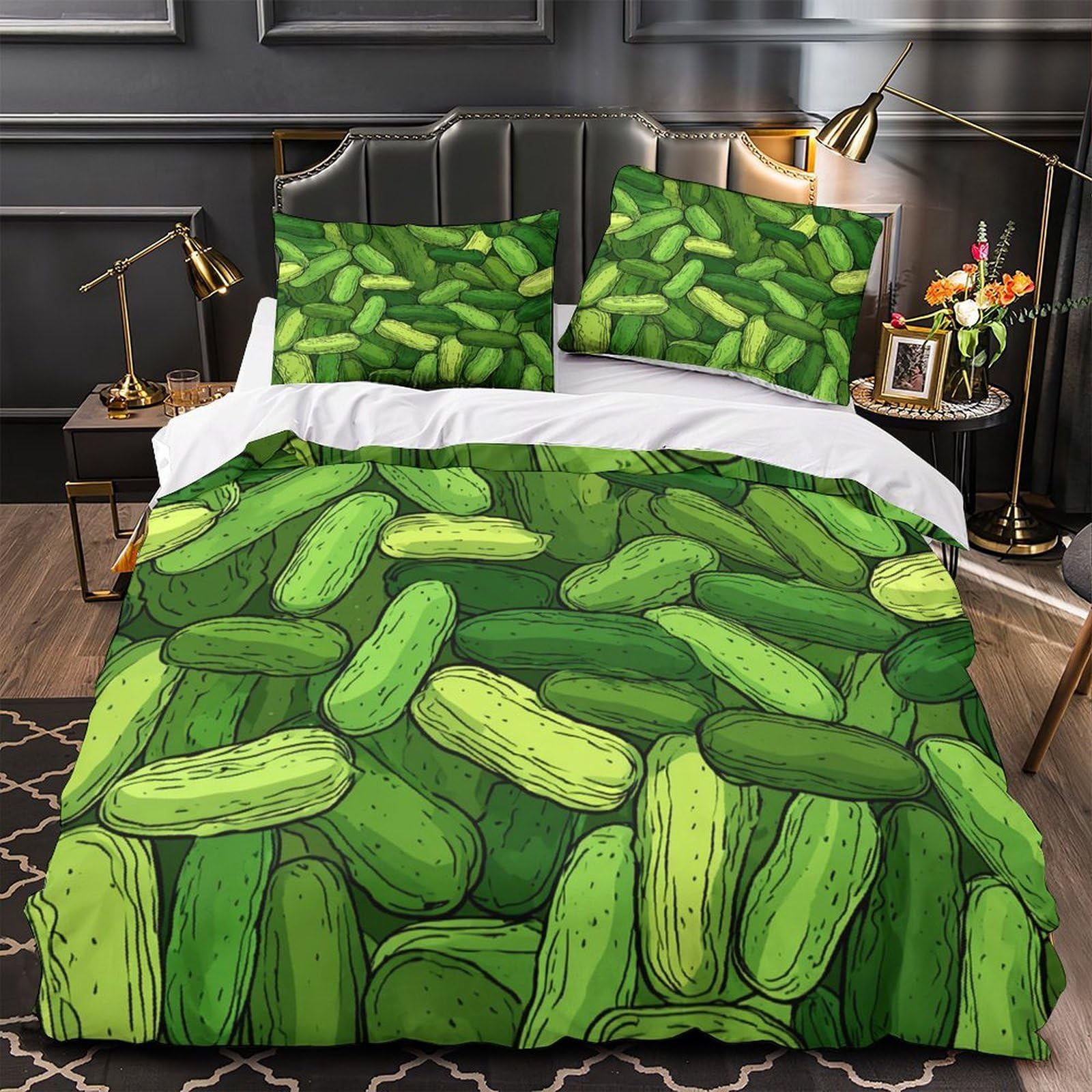Housse de couette cornichons hypoallergénique en microfibre douce avec fermeture éclair 3D