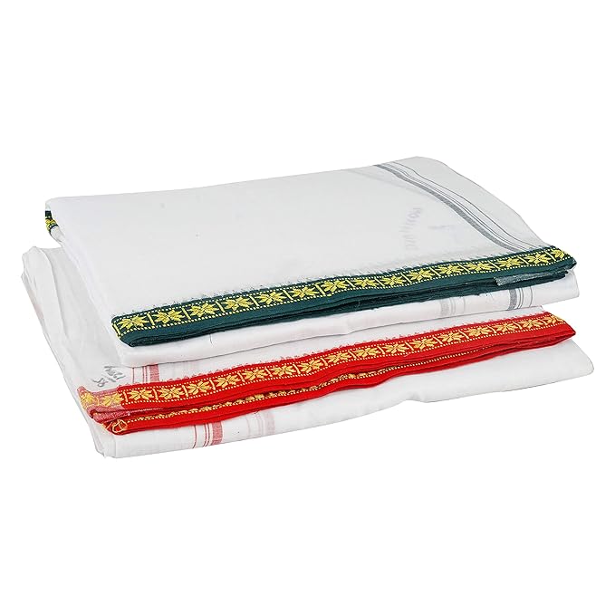 (An Andhra Pradesh Govt. Enterprise) Handloom Pondur Cotton Men's Traditional Dhoti (Pack of 2)_MultiColour