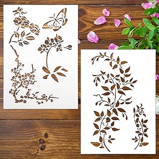 2 Stück Große Rankenblätter Schablonen Malen,PET Wiederverwendbare Schablonen,Blumen Schmetterlinge Schablone Wandgestaltung auf Holz Basteln Wandgestaltung Textilgestaltung Wohnkultur (21 x 29,5 cm)