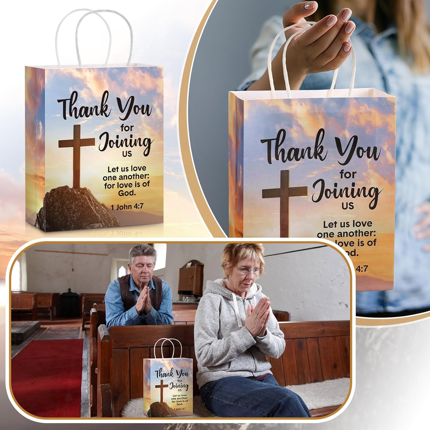 24 Pcs Welcome to Our Church Gift Bags Religious Brochure Paper Gift Bag with Handles Church Visitor Packets Christian Religious Party Favor for Vbs Birthday Baptism Party Supplies Decoration - Image 4