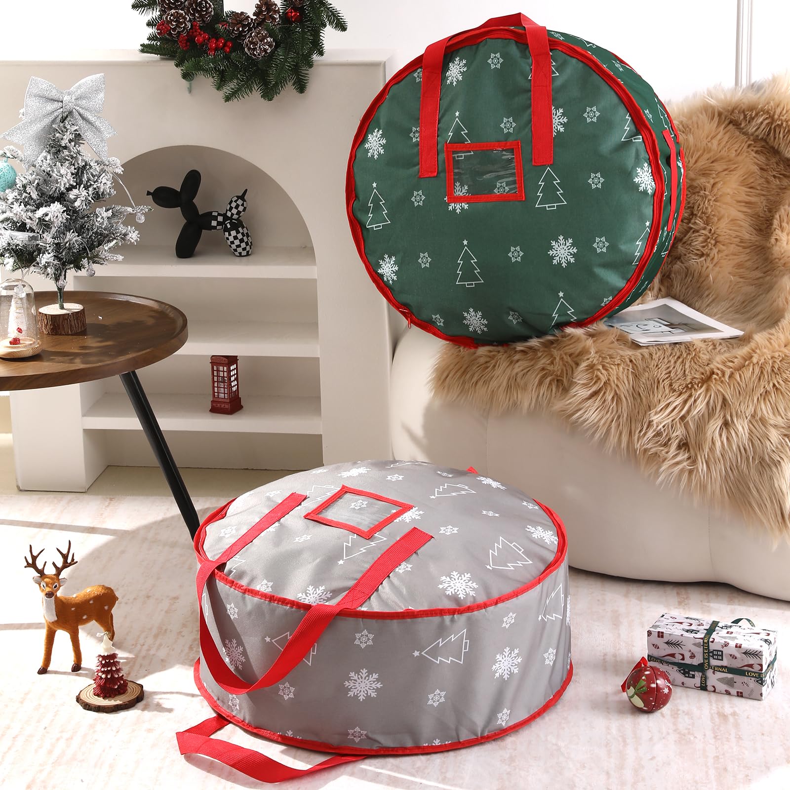 75 cm Borsa di Immagazzinaggio della Corona di Natale, Contenitore di Immagazzinaggio della Ghirlanda Borsa di Immagazzinaggio della Ghirlanda di Natale per la Decorazione di Ghirlanda, Verde