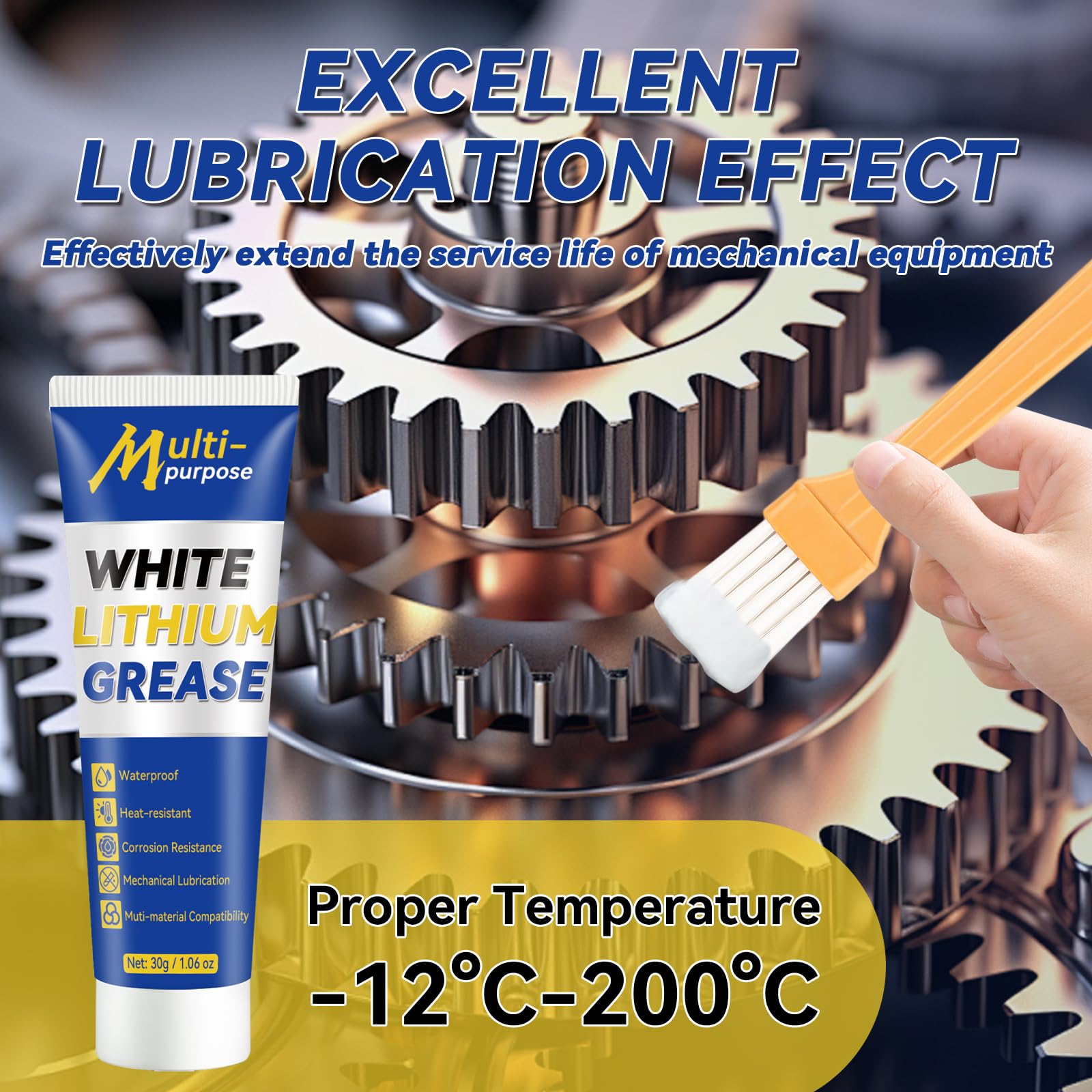 White Lithium Grease Multi-Purpose Lubricant Lithium Grease Tube with Brush Garage Door Lubricant for Hinges Bearings Gears Track — view 3