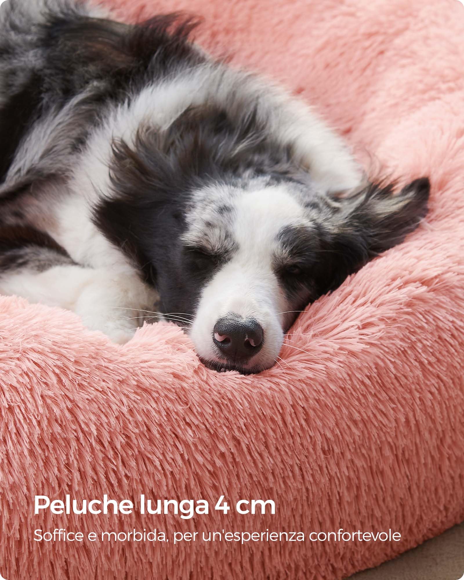Feandrea Cuccia Cane Interno, Cuccia per Cani, Lettino per Animali Domestici a Ciambella, Cuscino Sfoderabile e Lavabile, Tappeto di Peluche, Diametro 100 cm, Rosa PGW042R01