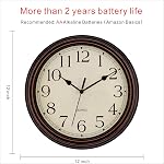 Foxtop Silent Non-Ticking Round Classic Clock Retro Quartz Decorative Battery Operated Wall Clock for Living Room Kitchen Home Office 12 inch (Bronze)