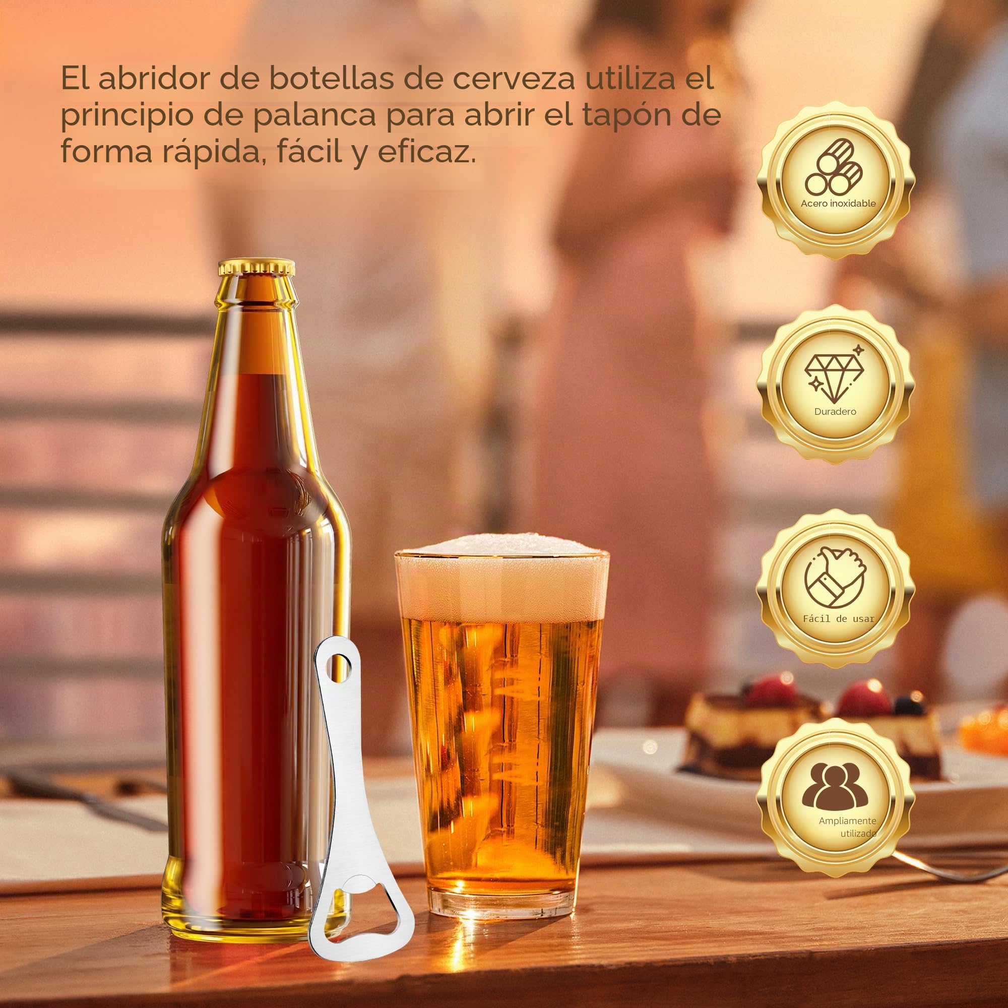 Abrebotellas de Acero Inoxidable, Abrebotellas Planos de Cerveza para Cocina Bar (Plata)