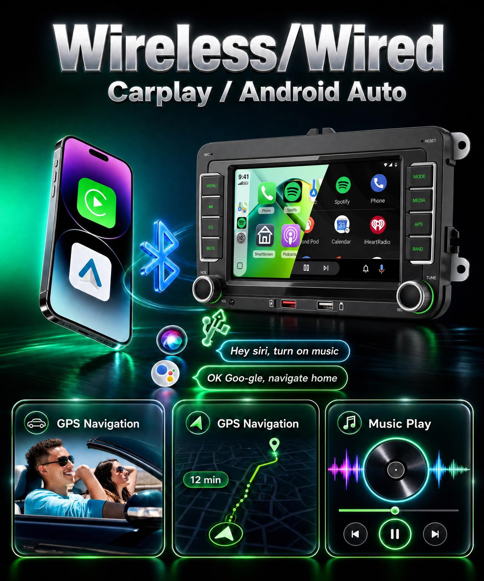 Rimoody Autoradio pour VW Golf 5 6 Passat Polo Tiguan Touran Caddy Skoda SEAT Sans Fil Carplay Android Auto Bluetooth 5.2 FM/AM/RDS, 7 Pouces Écran Tactile Radio Mirror Link EQ/USB/SWC Caméra de Recul