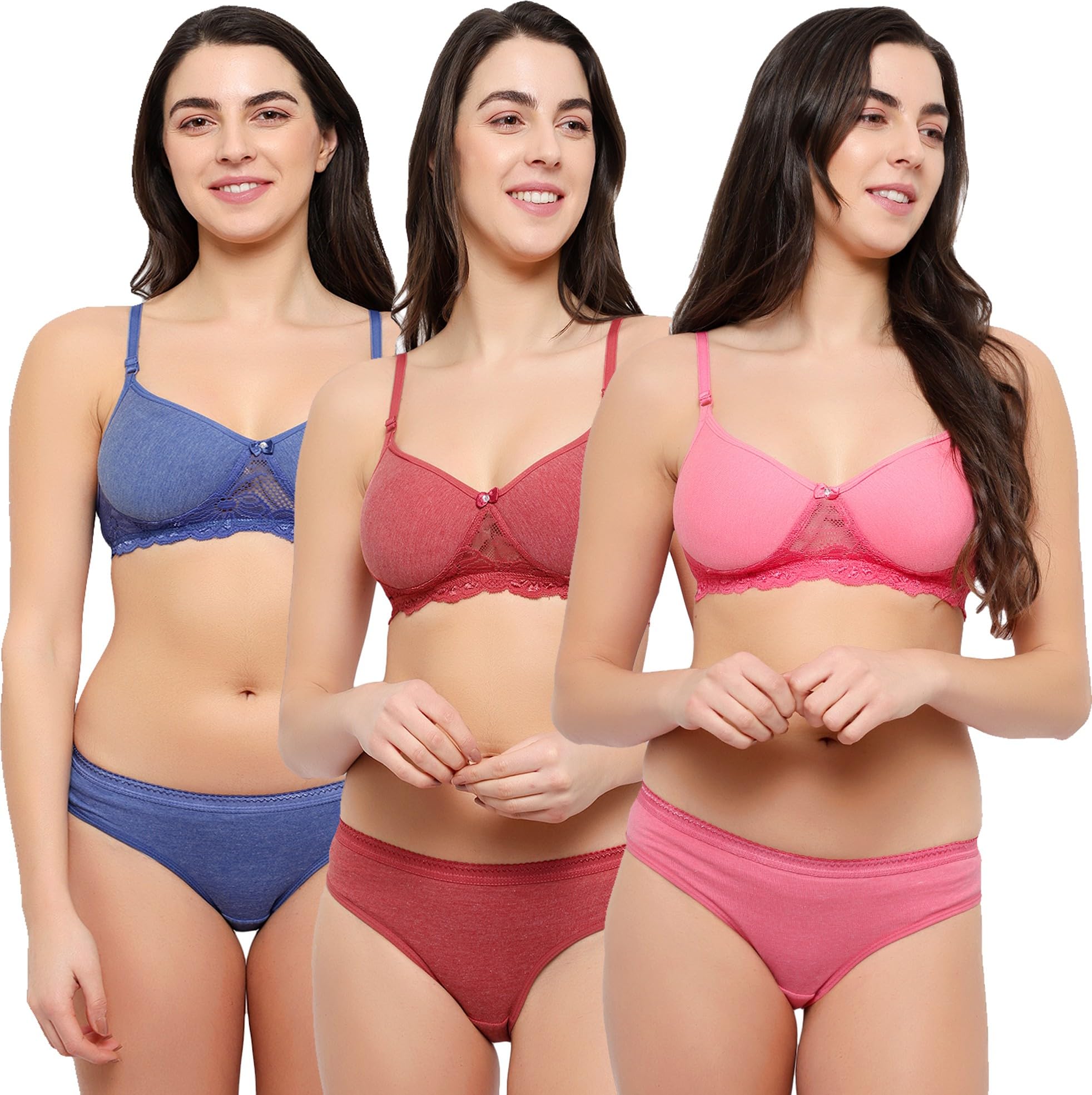 Women Stylish Cotton Bra and Underwear Set (Rubi_Padded Sets_BluePinkBrown_30pt)-image-30