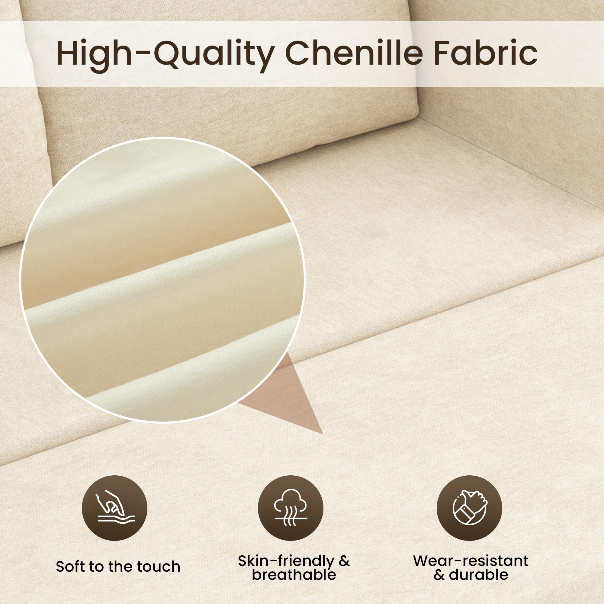 GRUSIGN 71" Boneless Loveseat Couch,Chenille Pullout Futon Couch,4 in 1 Folding 3 Seater Sofa Bed for Living Room,Boneless Cloud Couch with Storage Pocket & 2 Pillows,Beige
