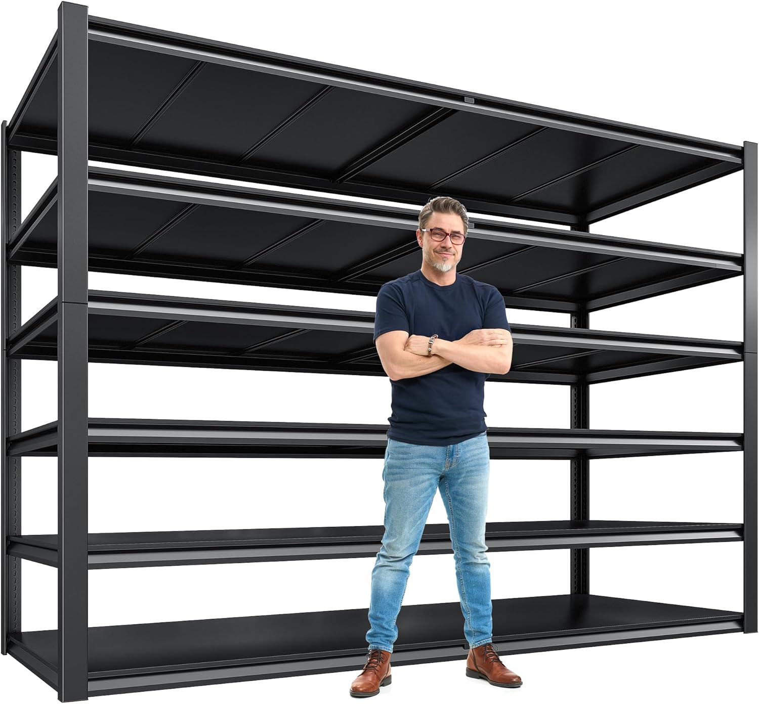 REIBII 55.1″ W Storage Shelves，Garage Shelving Heavy Duty Shelving Unit Load 3500LBS, Adjustable 6-Tier Metal Shelves for Commercial Pantry Warehouse Basement 55.1″ W x 25.8″ D x 84.1″ H