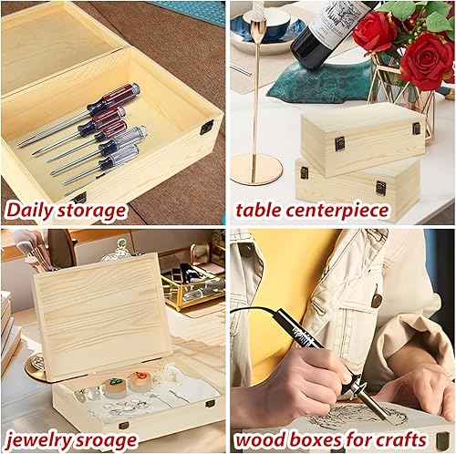 Miniatura 7 de LANIAKEA Caja de madera sin terminar, caja de madera grande de 12 x 9 x 5 pulgadas, caja de madera con tapa con bisagras, cajas de madera para