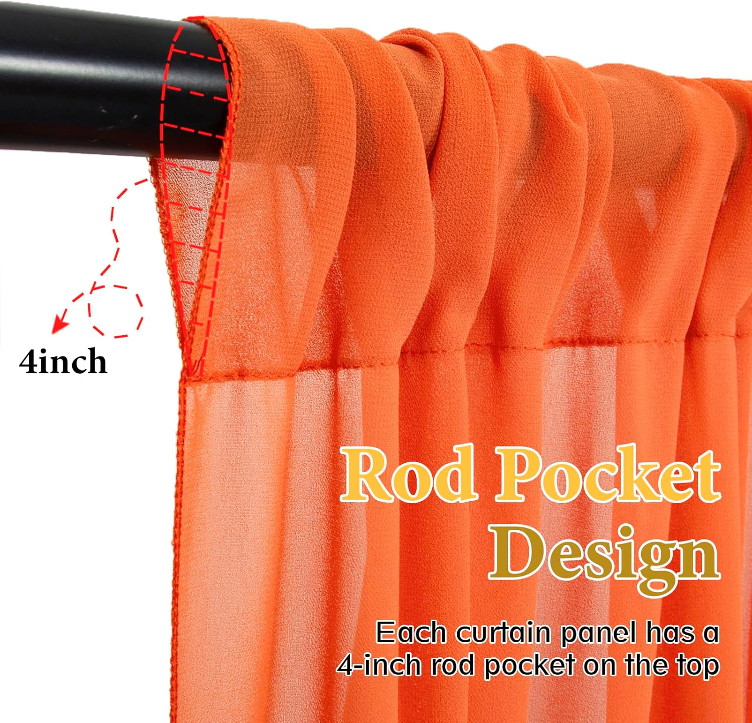 DUOBAO 2 Panels Orange Chiffon Backdrop and 2 Panels Hot Pink Chiffon Backdrop Curtains Each Panel is 29" wide 120" long Voile Curtains Orange&Hot Pink Chiffon Fabric Drapes for Wedding Ceremony Party