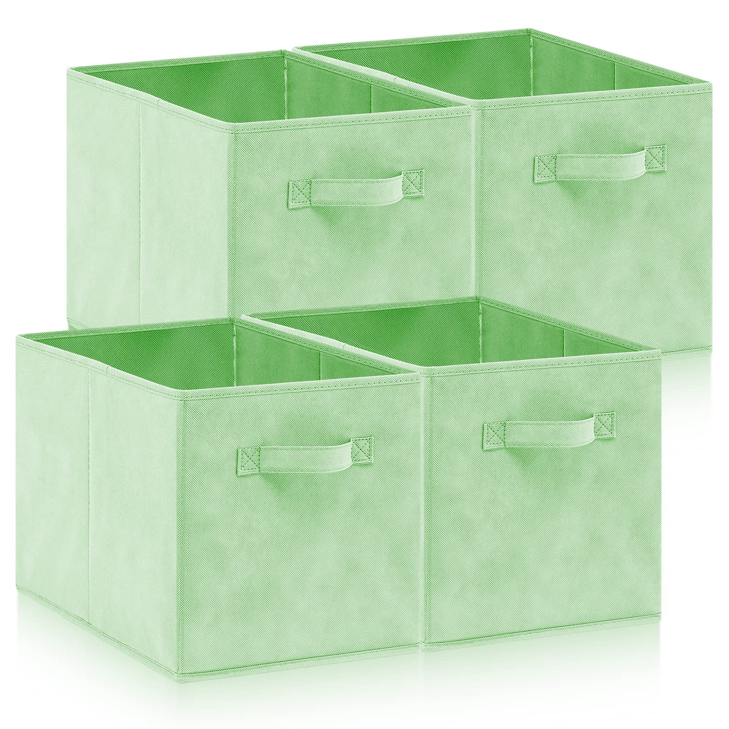 HibtnSet of 4 Foldable Storage Box, 33 x 38 x 33 cm, Fabric with Handles Storage Cubes And Cloth Storage Organizer Drawer For Closet And Toys Storage, Mint Green