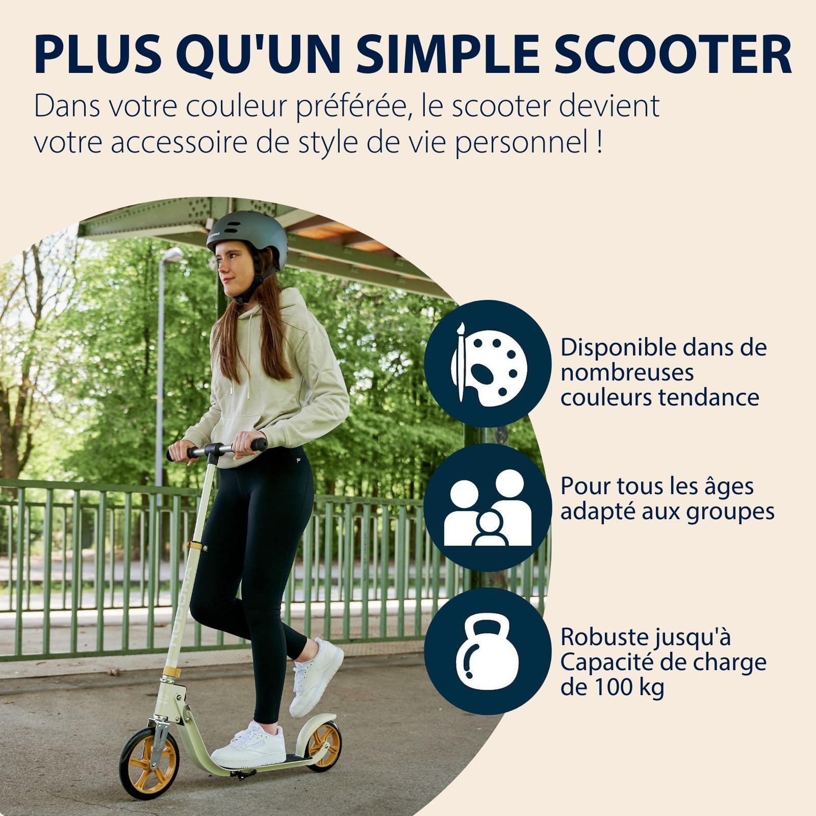 HUDORA BigWheel® 215 Trottinette en aluminium Confortable jusqu'à 100 kg Hauteur réglable et Pliable pour Enfants/Adolescents et Adultes
