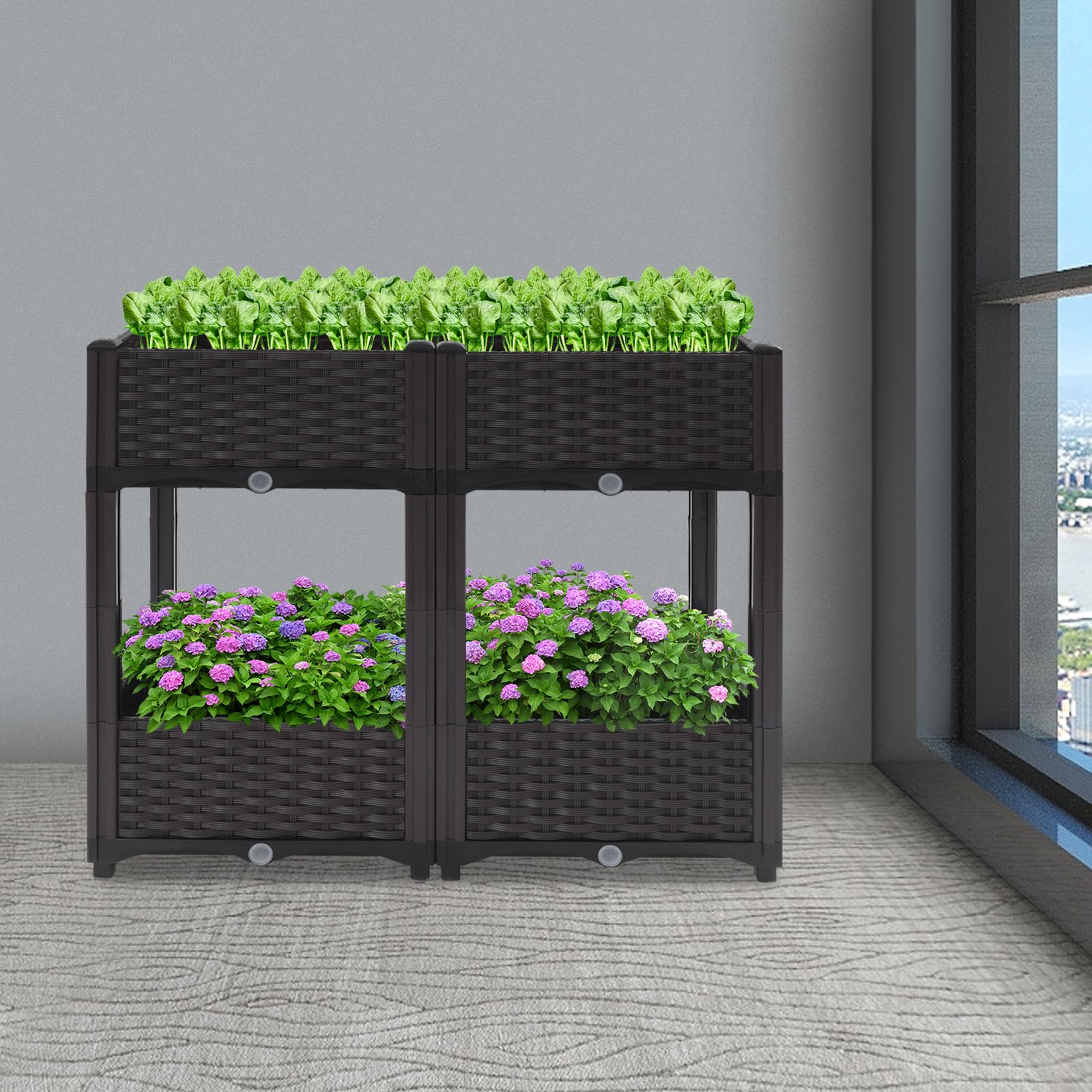 Bancal elevado, 2 niveles de plástico, 80 x 40 x 67 cm, para jardines, balcones, terrazas
