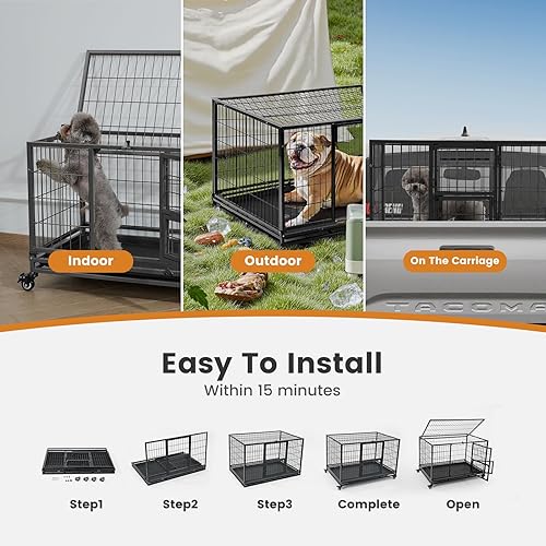 Miniatura 30 de Gardner Pet Jaula para perros resistente de 32 pulgadas con ruedas, jaula plegable de metal para cachorros, perros pequeños y medianos, jaula Marrón