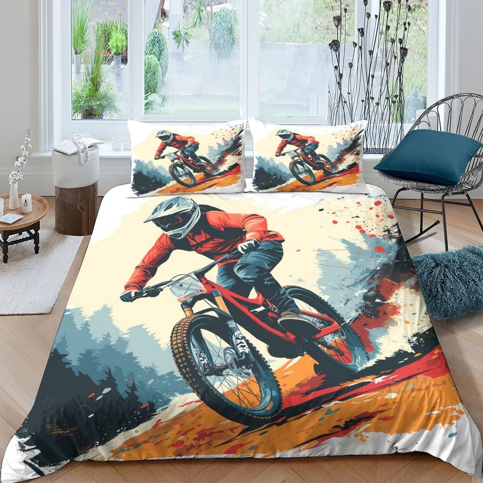 Ctjqhvkz Style-1 3D Printed Mountain Bike Race Fitted Sheet Microfiber Anti-Slip Bicycle Rider Mattress Cover For Bedroom Guest Room Decor Single（135X200cm）