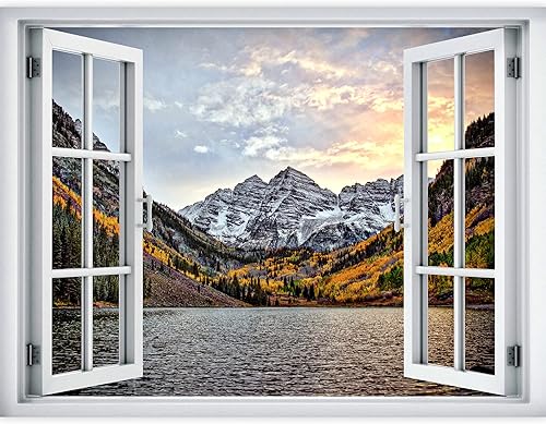 Miniatura 2 de IDEA4WALL Adhesivo mural removible para pared, atardecer sobre cordillera, valle, lago, naturaleza, desierto, arte moderno, paisaje, colorido,