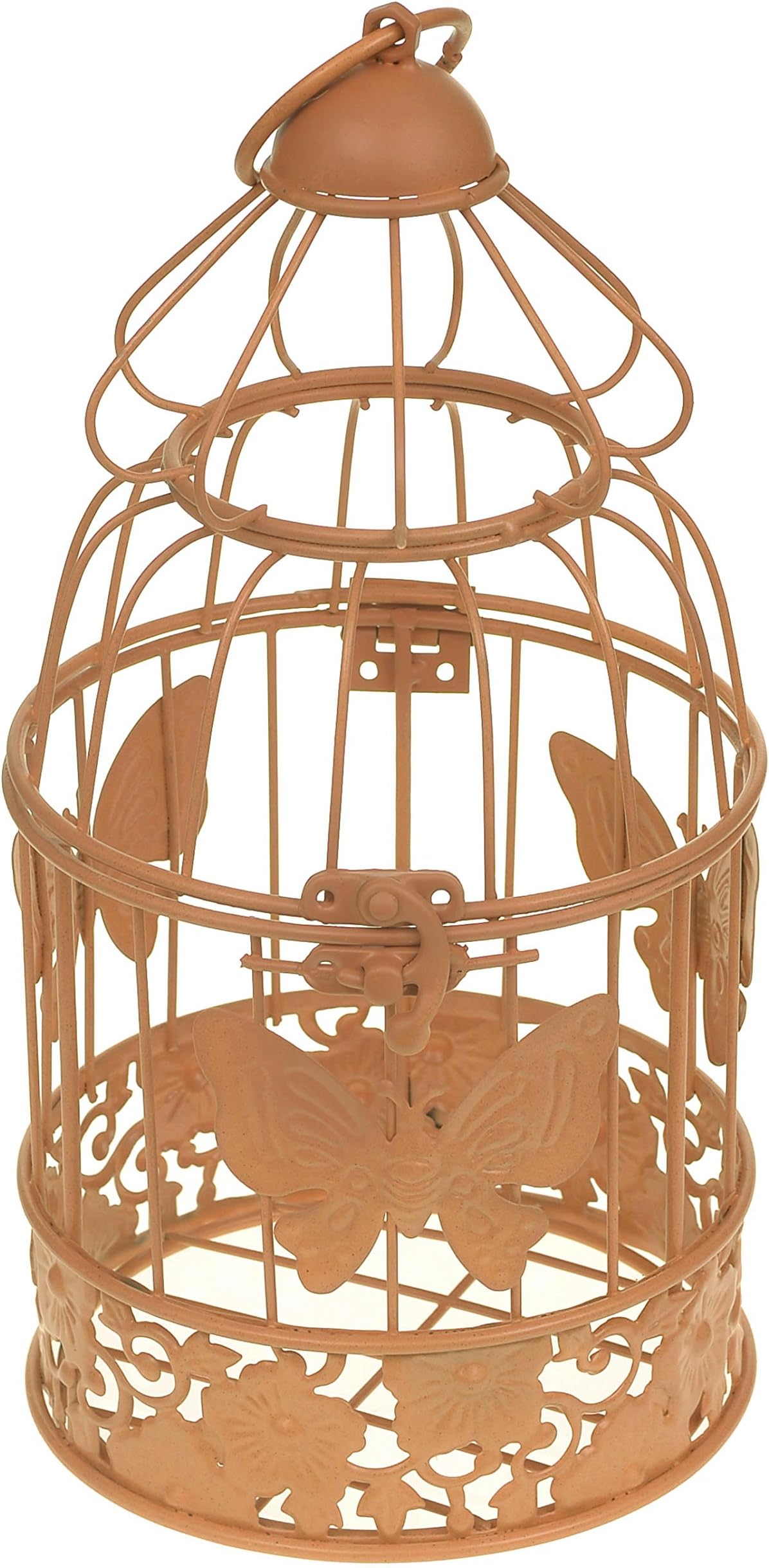 METAL DECORATIVE ROUND COLOURED BUTTERFLY WEDDING BIRD CAGES TABLE CENTREPIECES (Medium, Peach)