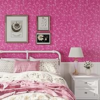 Vista 2 de CRE8TIVE Papel tapiz de seda texturizado para dormitorio de niñas, 12 x 354 pulgadas, papel adhesivo rosa sólido, impermeable, extraíble, hojas