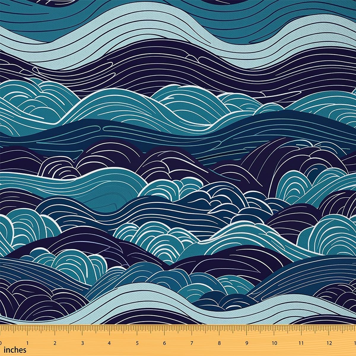Erosebridal Great Wave Fabric by The Yard Japanese Style Waterproof Outdoor Fabric for Kids DIY Kanagawa Abstract Lines Art for Quilting Sewing Geometric Ocean Waves Upholstery Decor 3 Yards