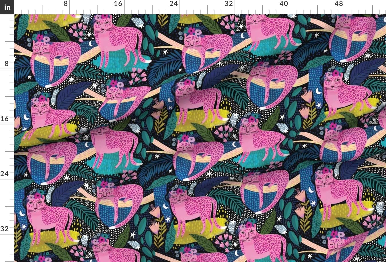 Spoonflower Fabric - Cheetah Night Flowers Stars Floral Rain Palm Printed on Minky Fabric by The Yard - Sewing Baby Blankets Quilt Backing Plush