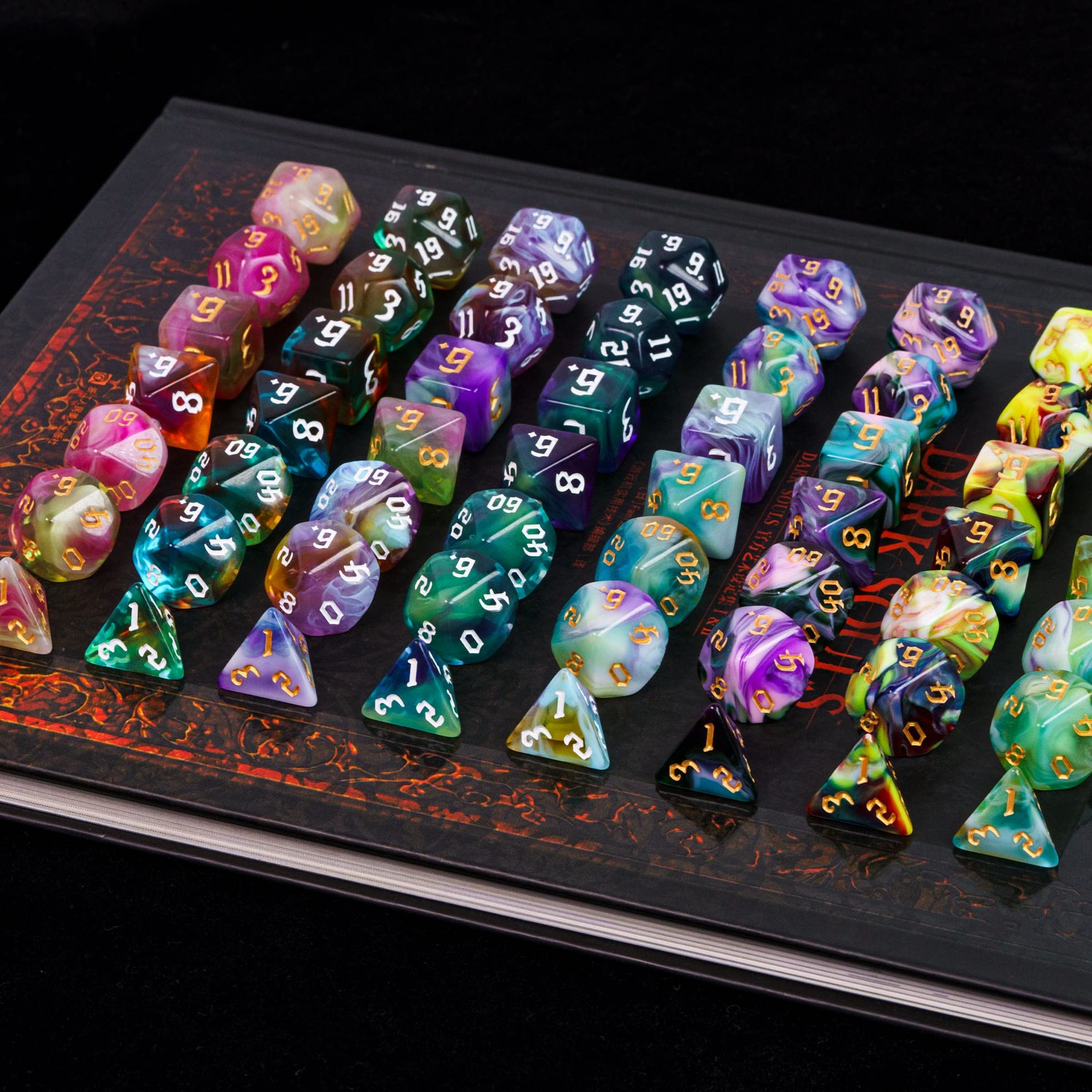 Lot de 8 dés polyédriques, 56 dés DND avec 2 grands sacs en cuir, jeu de dés D&D pour Donjons et Dragons, RPG, jeux de table MTG