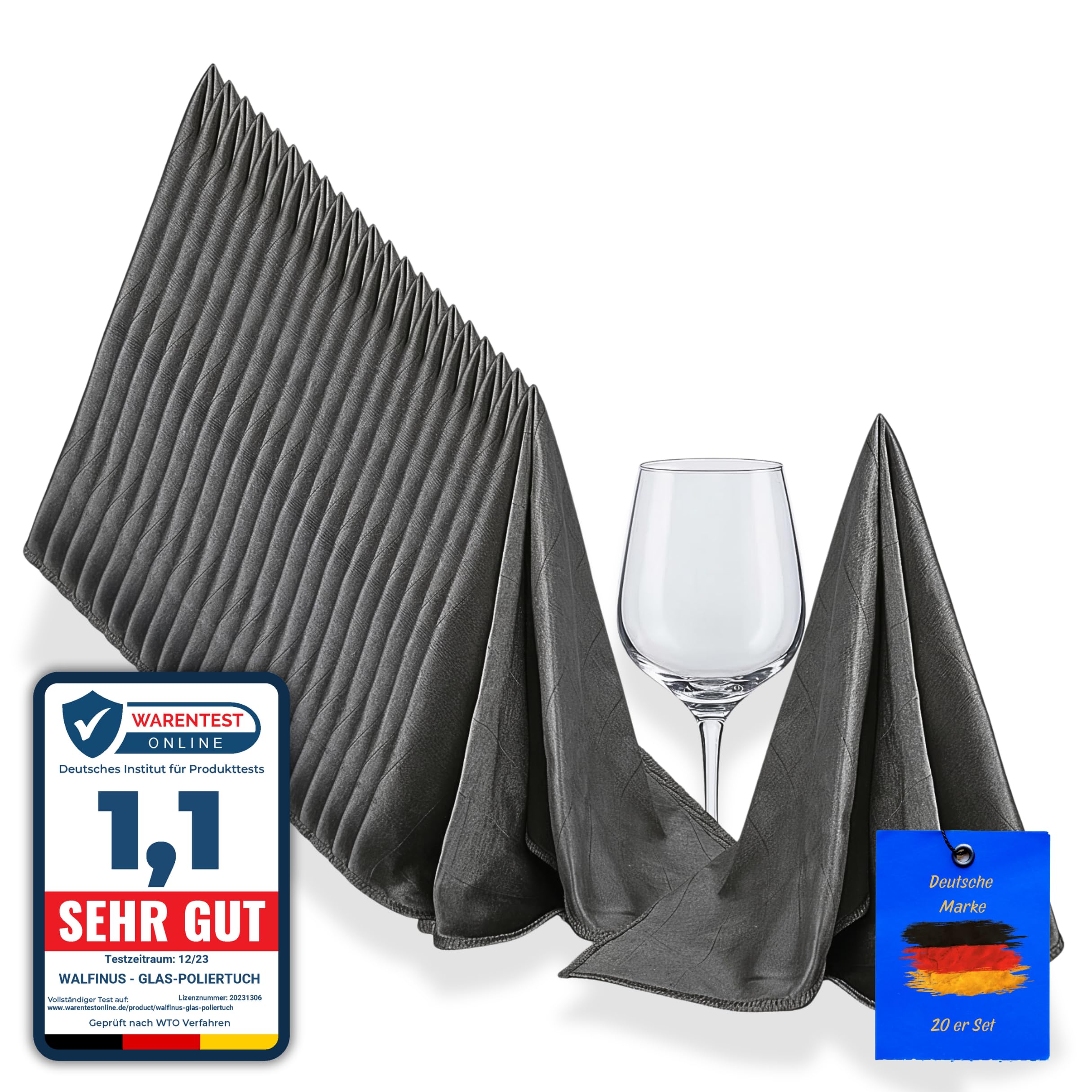 Set di 20 panni per lucidare vetri in microfibra, senza pelucchi, senza lasciare aloni, antigraffio, per specchi e superfici lucide, circa 50 – 60 cm