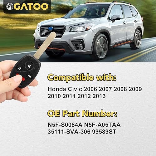 Miniatura 3 de Llavero de repuesto para Civic 2006 2007 2008 2009 2010 2011 2012 2013, N5F-S0084A 99589ST N5F-A05TAA