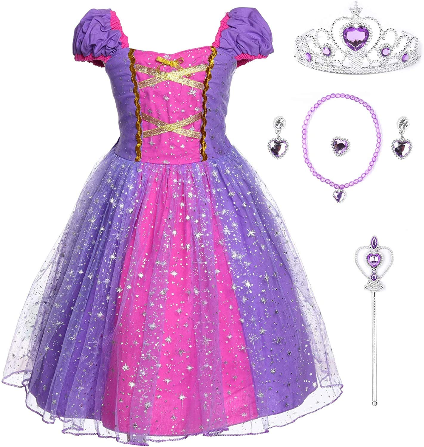 JerrisApparel Girl Princess Costume Dress for Birthday Party (3T, Purple with Accessories)