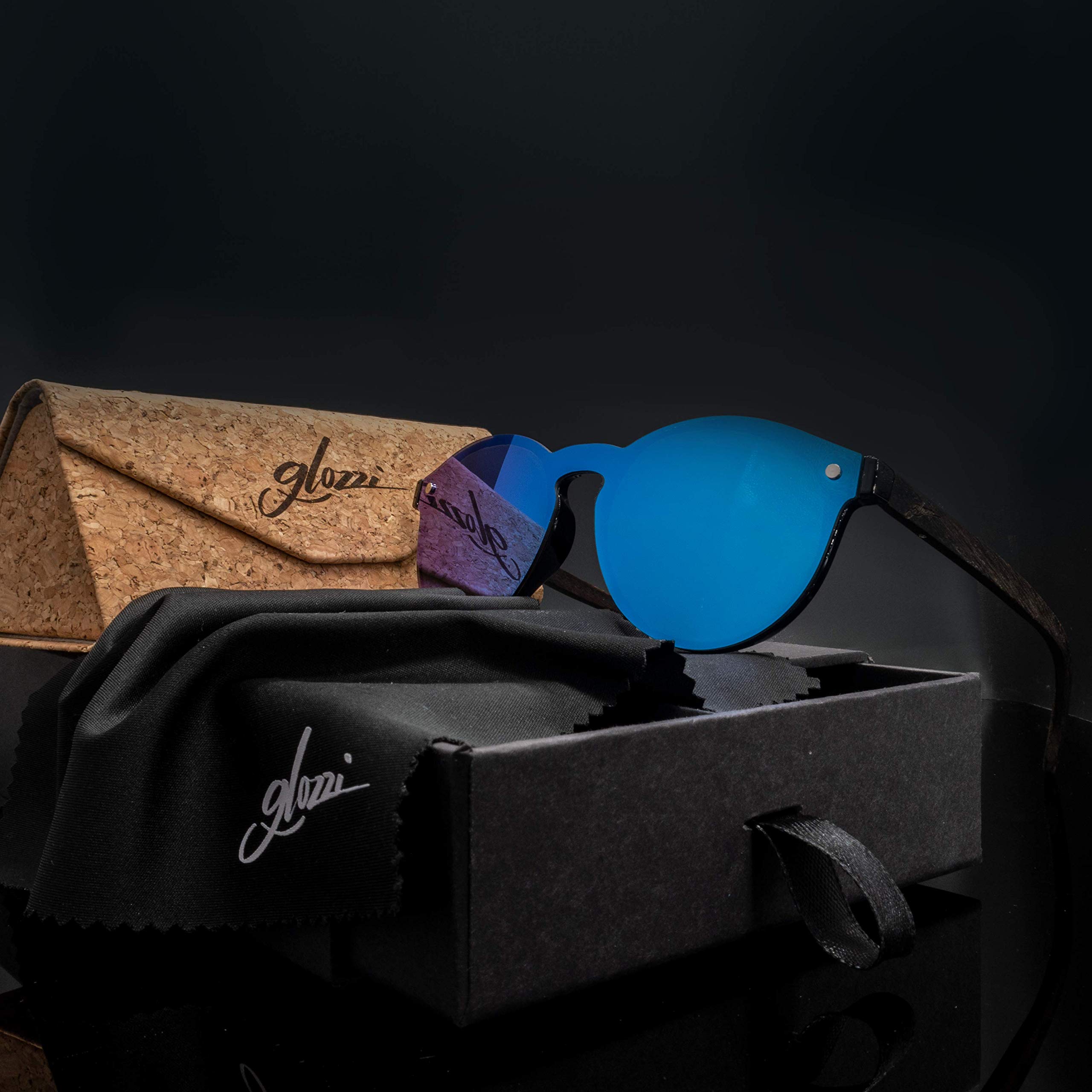 Sonnenbrille Damen Holz Polarisiert UV400 Rund mit Holzbügeln und Brillenetui aus Kork