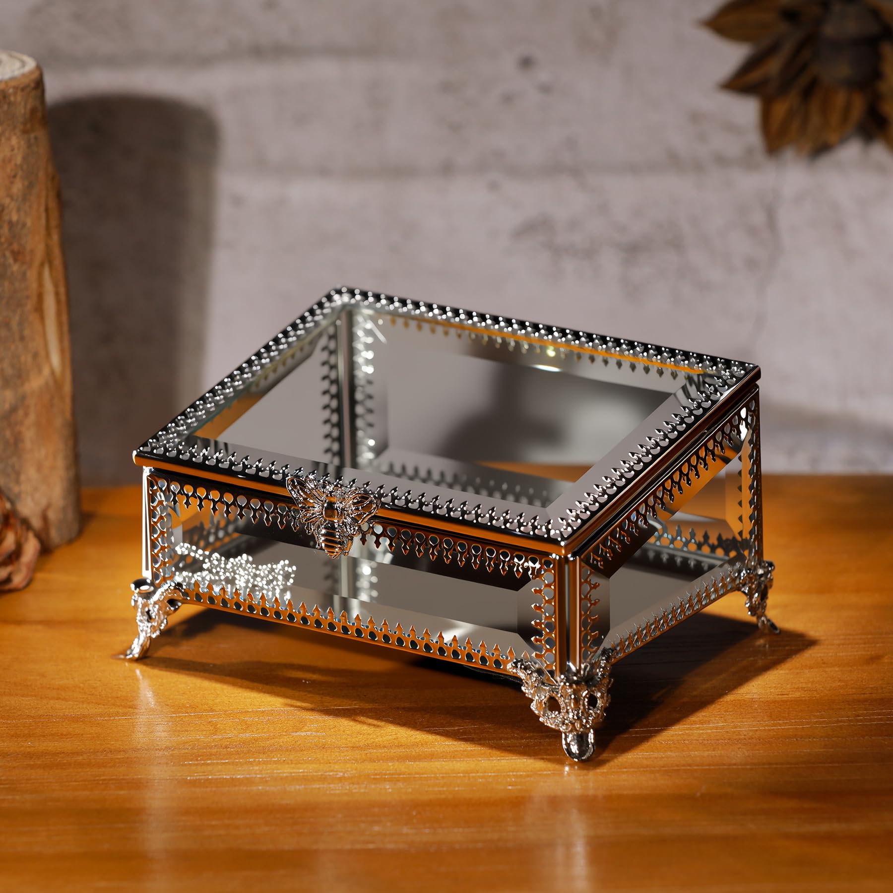 Photo 1 of DHCGPP Glass Vintage Jewelry Box Keepsake storage Trinket Ring Display Box Home Decor Beveled Clear Glass Box Organizer(5.7x4.3x2.7Inches)