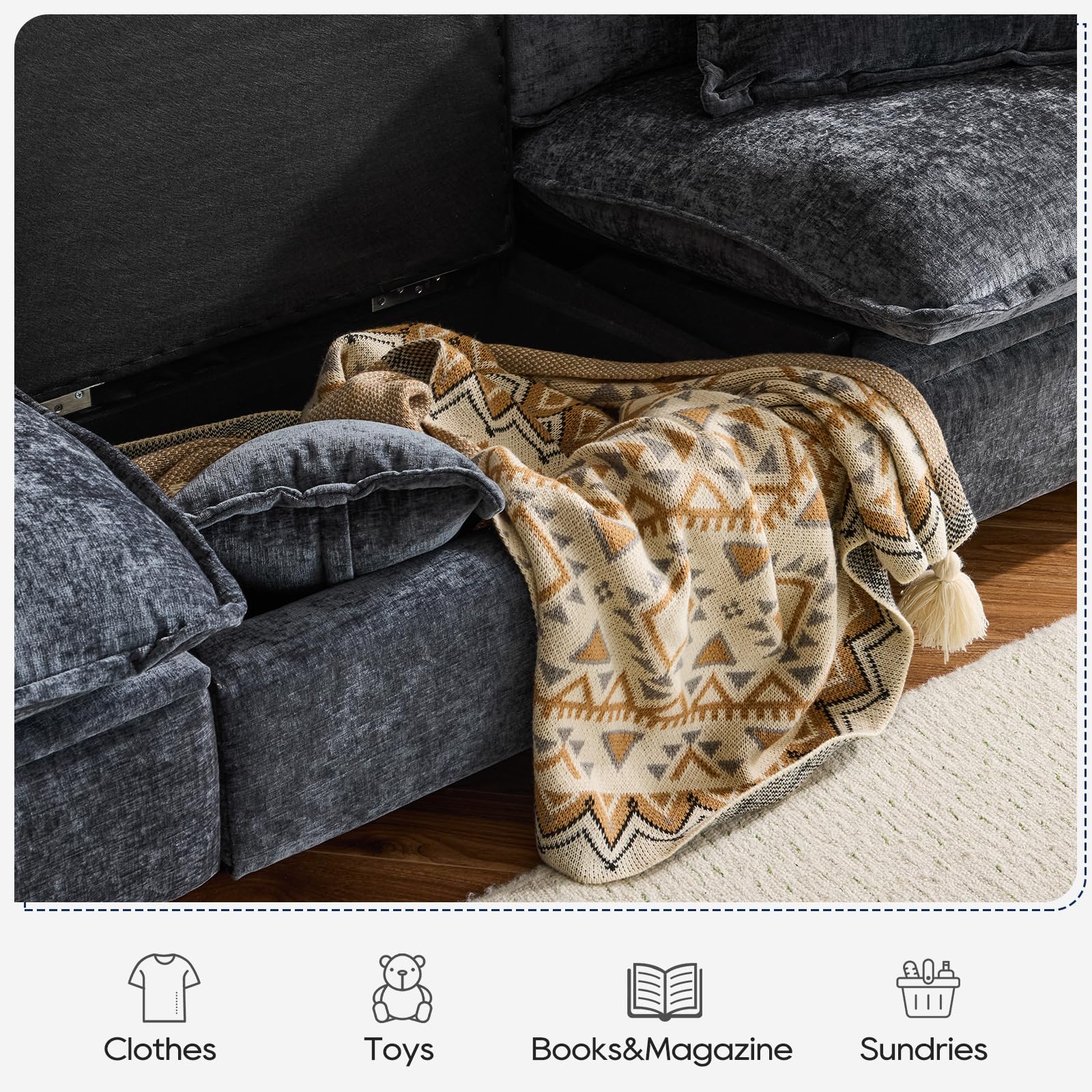 Navy Blue Chenille Recliner Sofa 2 Seater Ravenna Grey Chenille