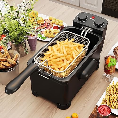 Miniatura 9 de COSTWAY Freidora de 3 litros con canasta, freidora de aceite eléctrica de 1700 W con filtración de aceite, tapa con ventana de visión, temporizador