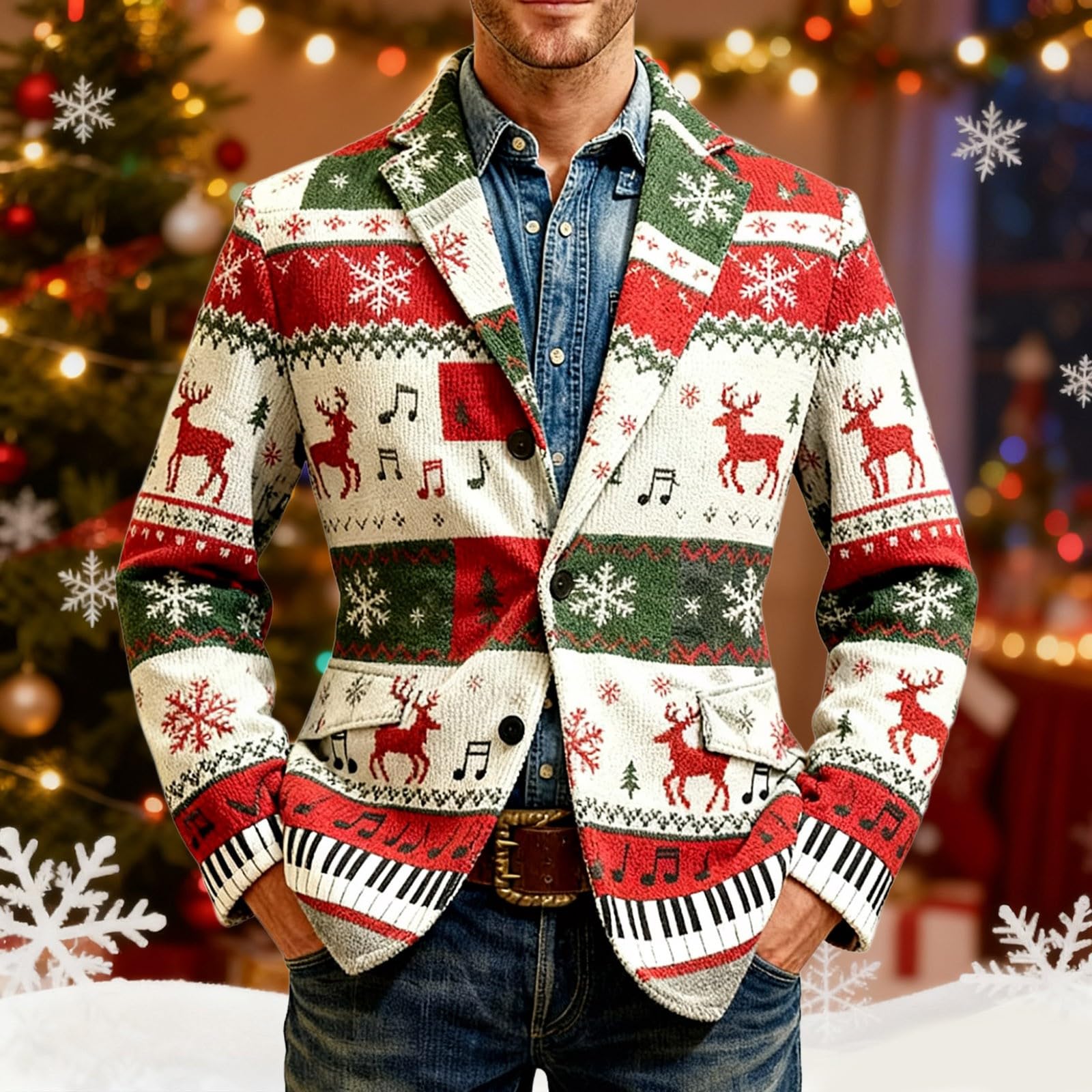 Generisch Festliche Cordjacke mit Print, elegant geschnitten für Festliche Anlässe und Partys, klassisches Knopfleisten-Design, bequemes und strapazierfähiges Material