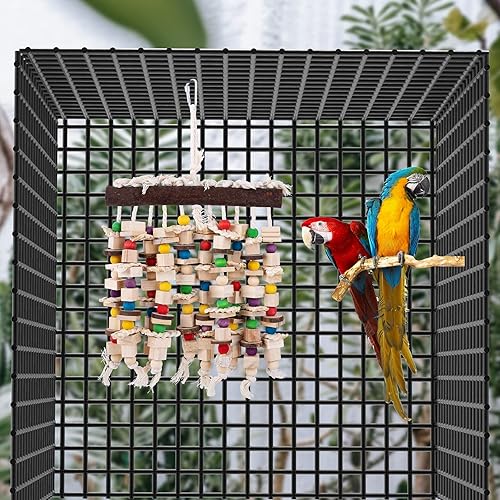 Miniatura 5 de Deloky Juguete masticable grande para pájaros, bloques de madera natural, juguetes para desgarrar loros de pájaros, sugeridos para guacamayos